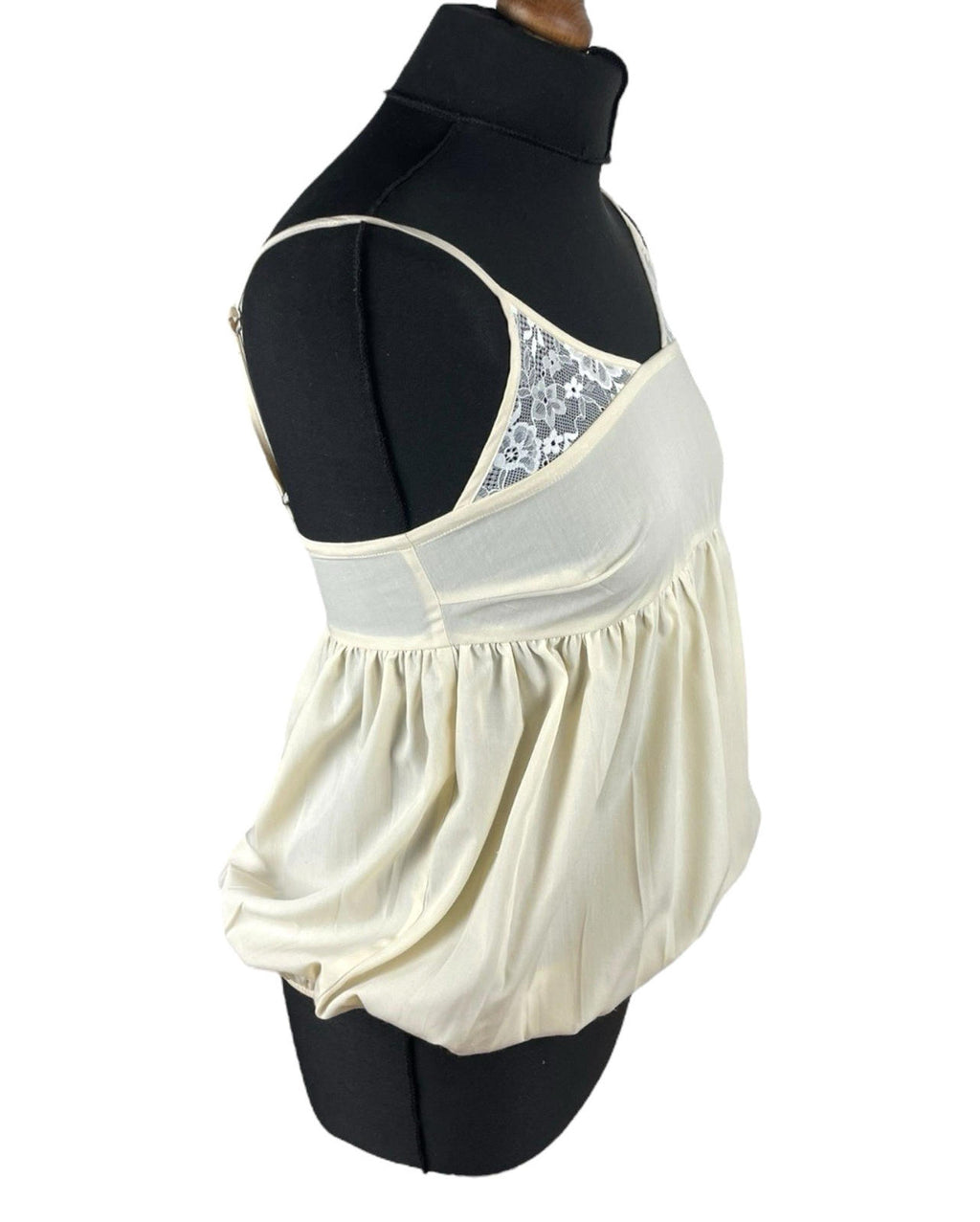 Beige Peplum Tank Top Spaghetti Strap Lace Accent Women's UK Size 8