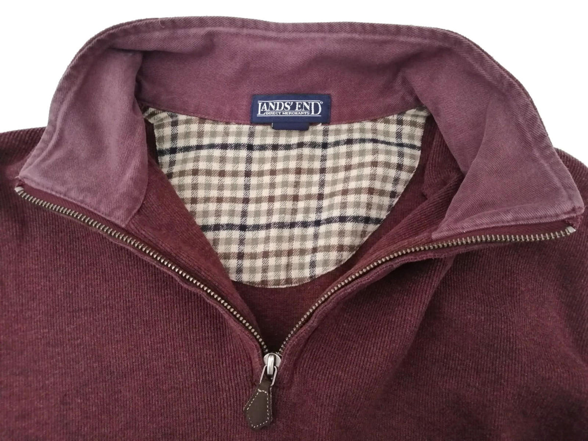 Lands' End Red Land's End 1/4 Zip Burgundy Sweatshirt Men's Size XL Jumper 100% Cotton