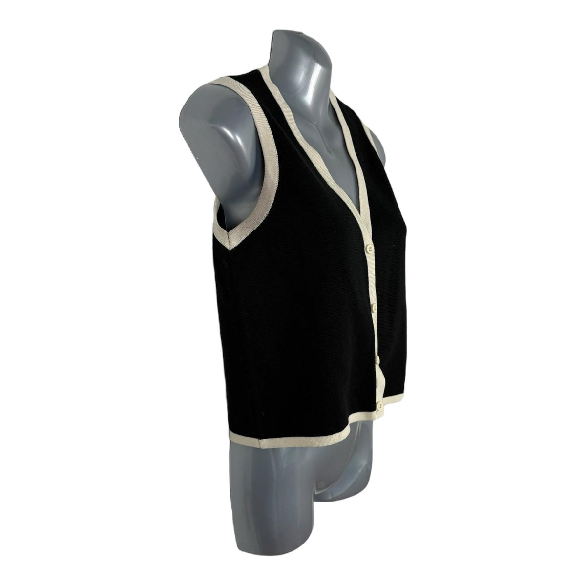 New Look Woven Waistcoat Black Cream Trim Vest Cardigan Women’s UK Size 8