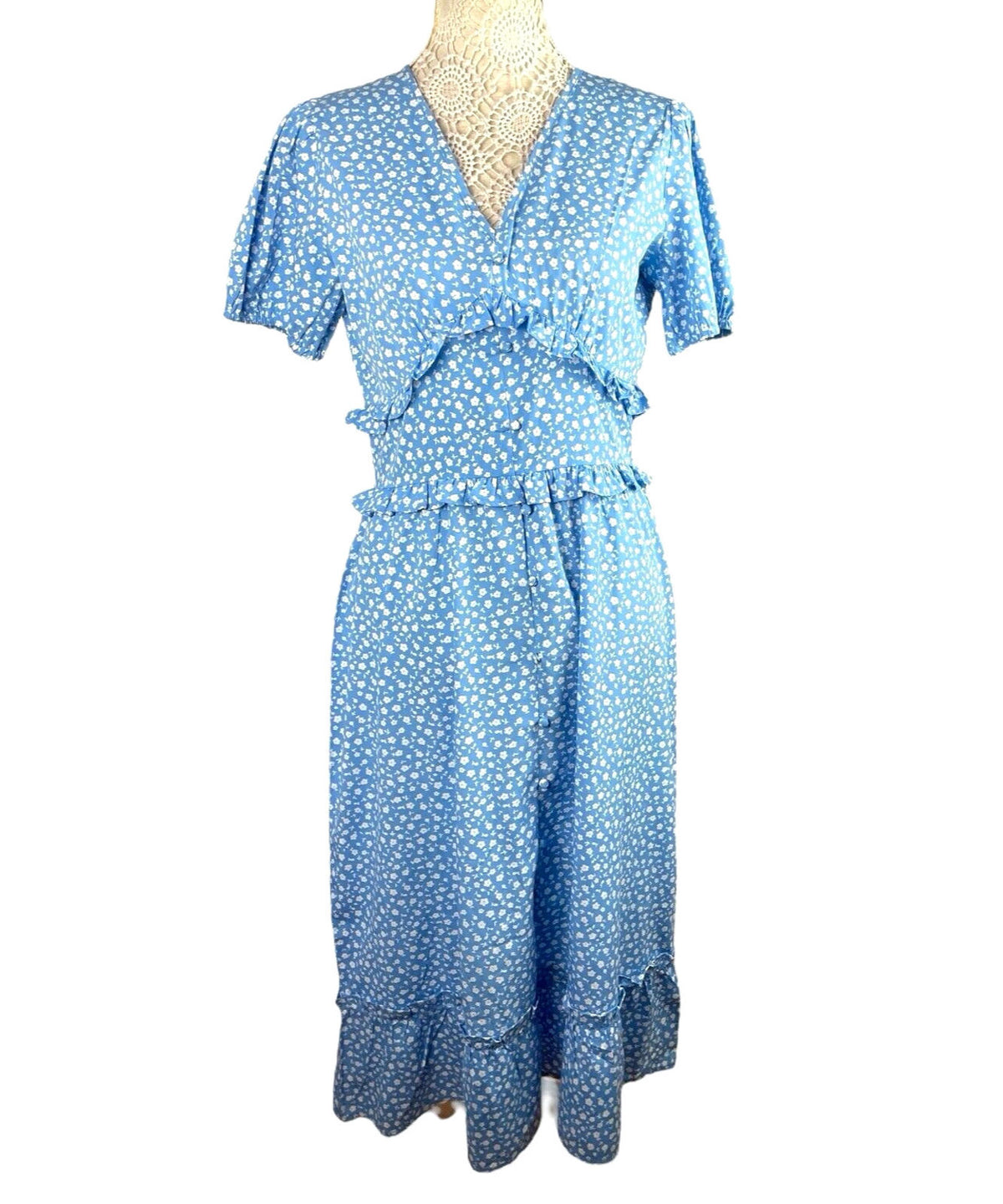 Quiz Blue Floral Print Maxi Dress Vintage Style Women’s UK Size 12