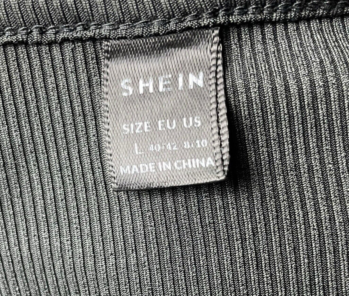 Shein Crop Top Women's UK Size L Black Ribbed Long Sleeve V-Neck Heart Cutout