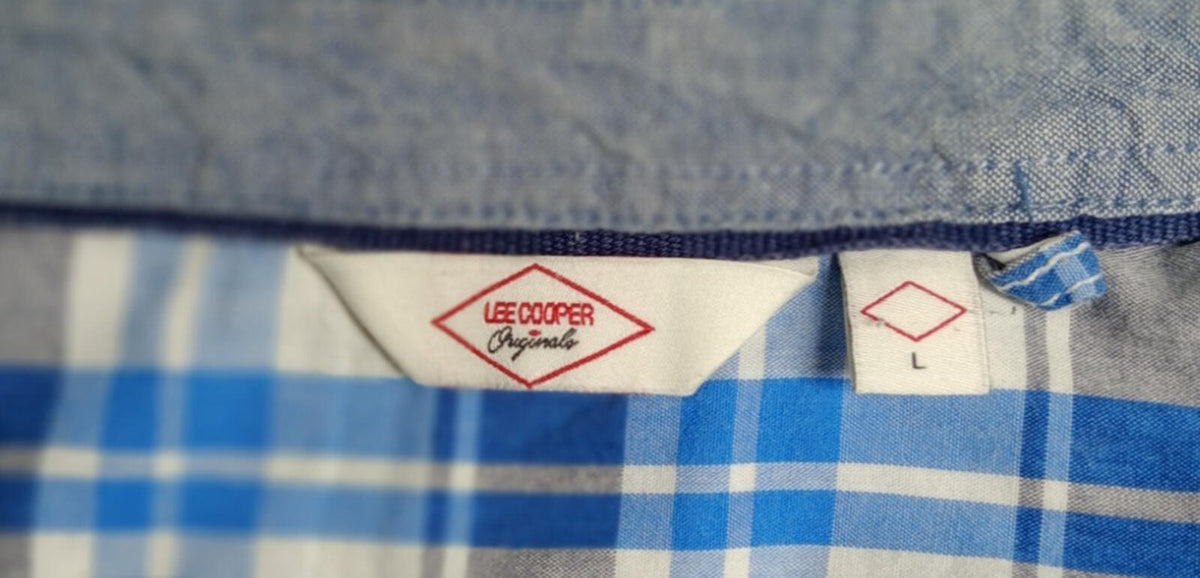 Lee Cooper Men's Shirt UK Size L Blue Check Short Sleeve Pockets 100% Cotton