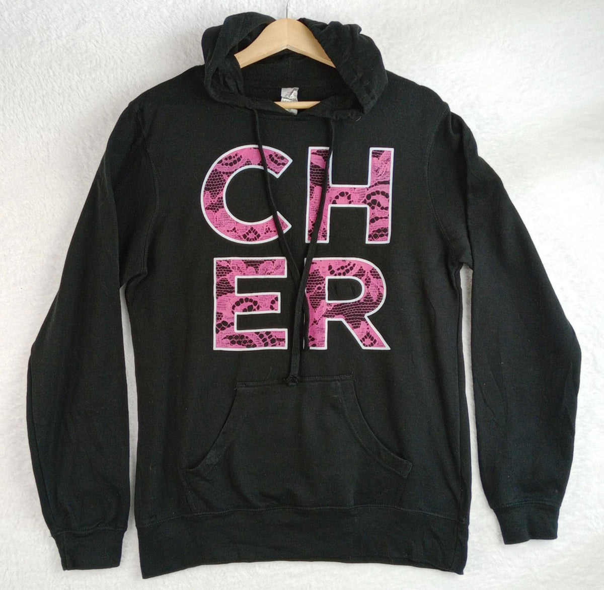 Black Cher Hoodie Men's UK Size M Black Hooded Pockets Cotton Rich Easy Care