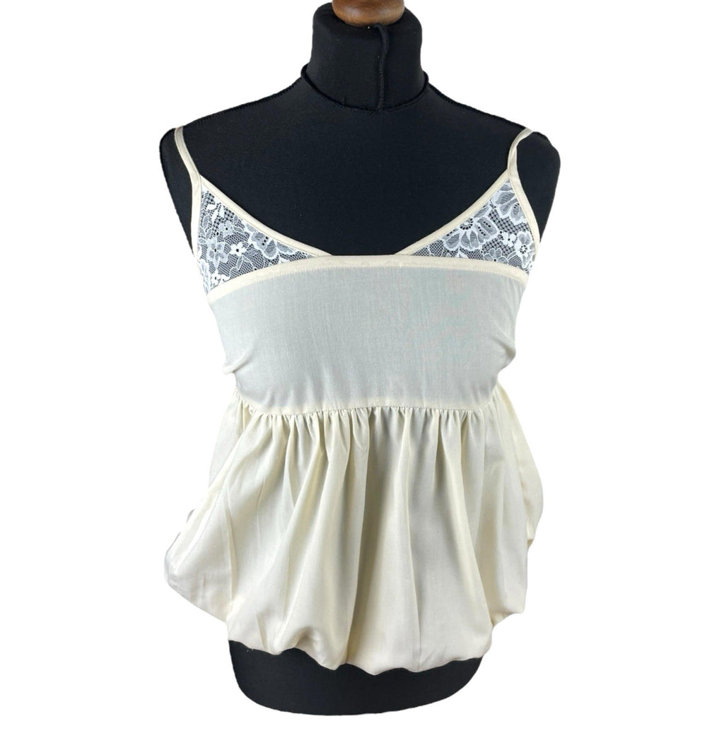 Beige Peplum Tank Top Spaghetti Strap Lace Accent Women's UK Size 8
