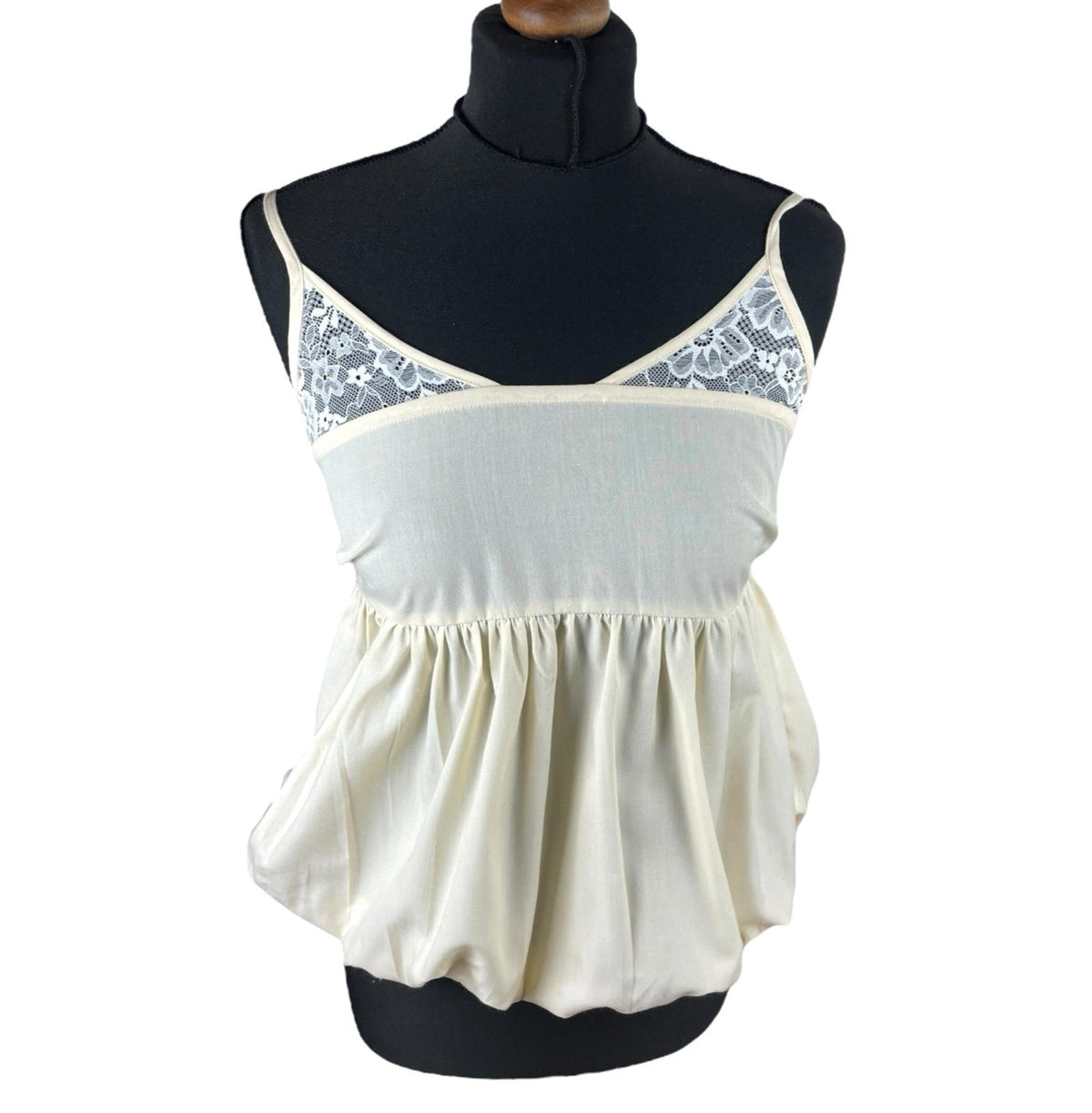 Beige Peplum Tank Top Spaghetti Strap Lace Accent Women's UK Size 8