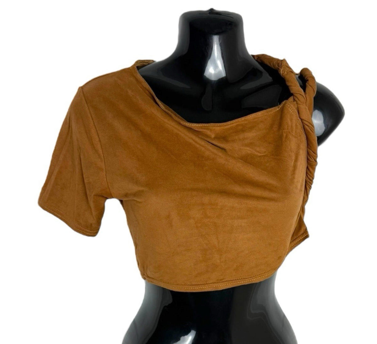 Pretty Little Thing Brown Pretty Little Thing Faux Suede T-shirt Top Cropped One Sleeve Women's UK Size 8