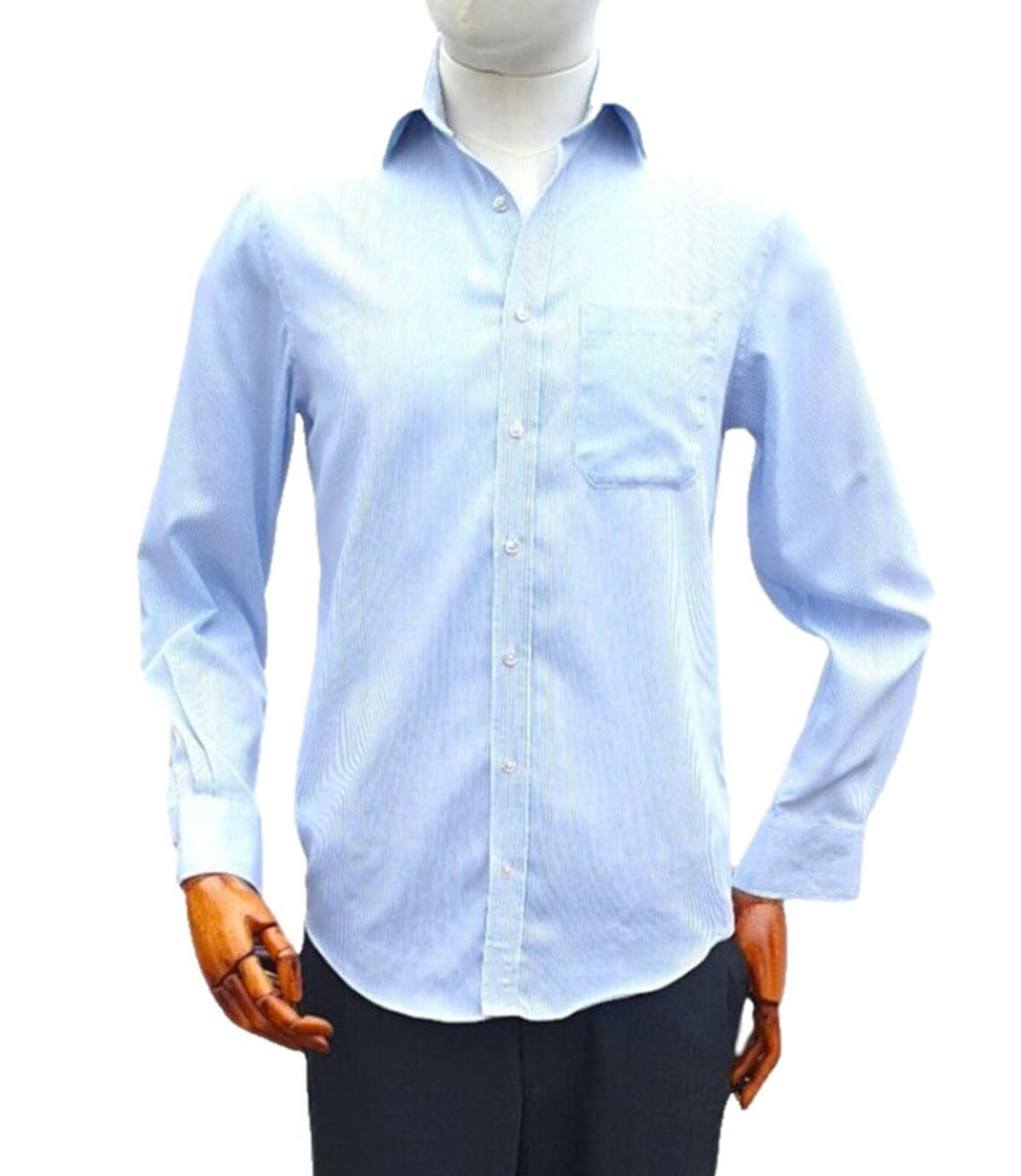M&S Shirt Long Sleeve Striped Men's Large 14.5" Collar 100% Cotton