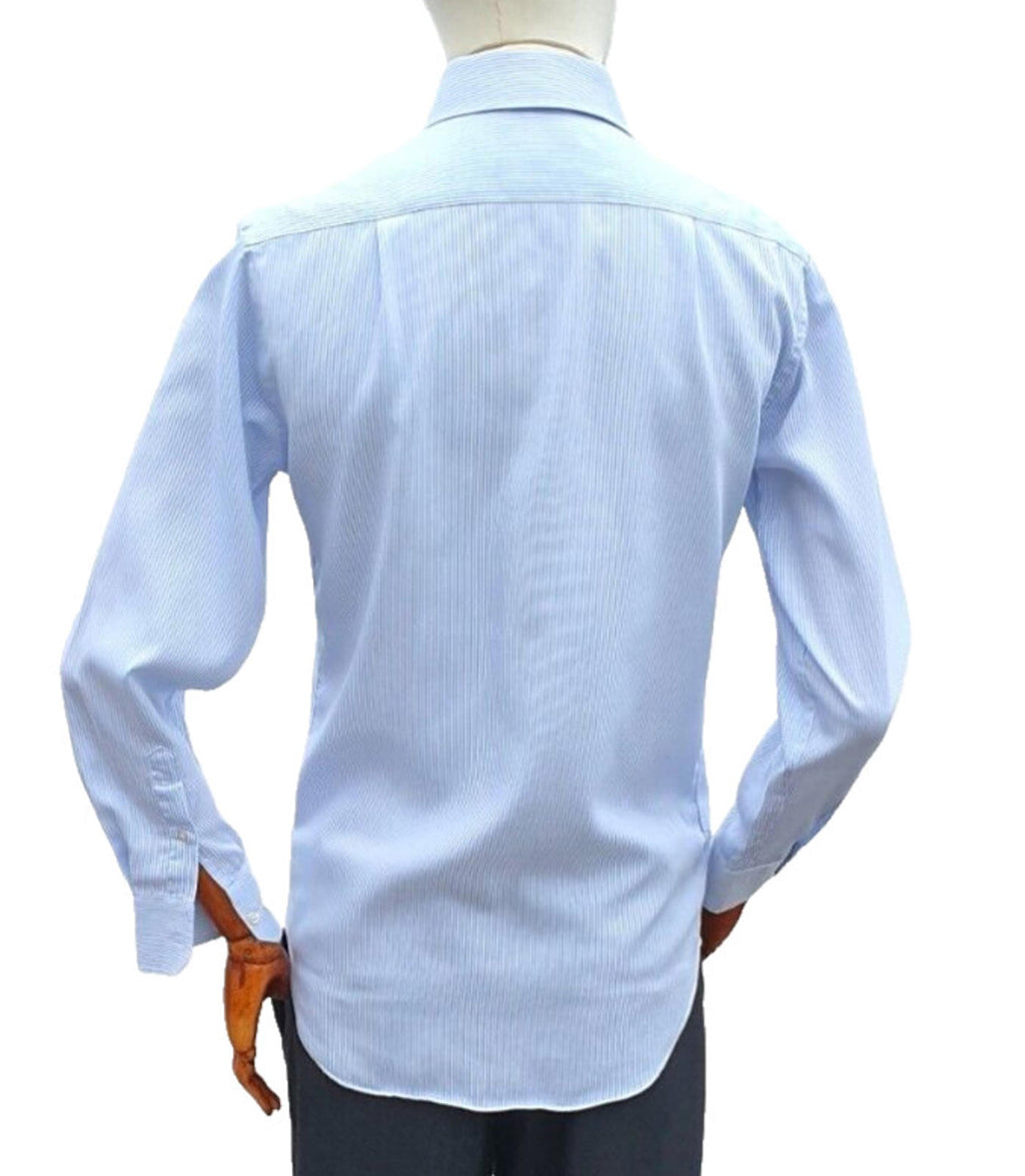 M&S Shirt Long Sleeve Striped Men's Large 14.5" Collar 100% Cotton