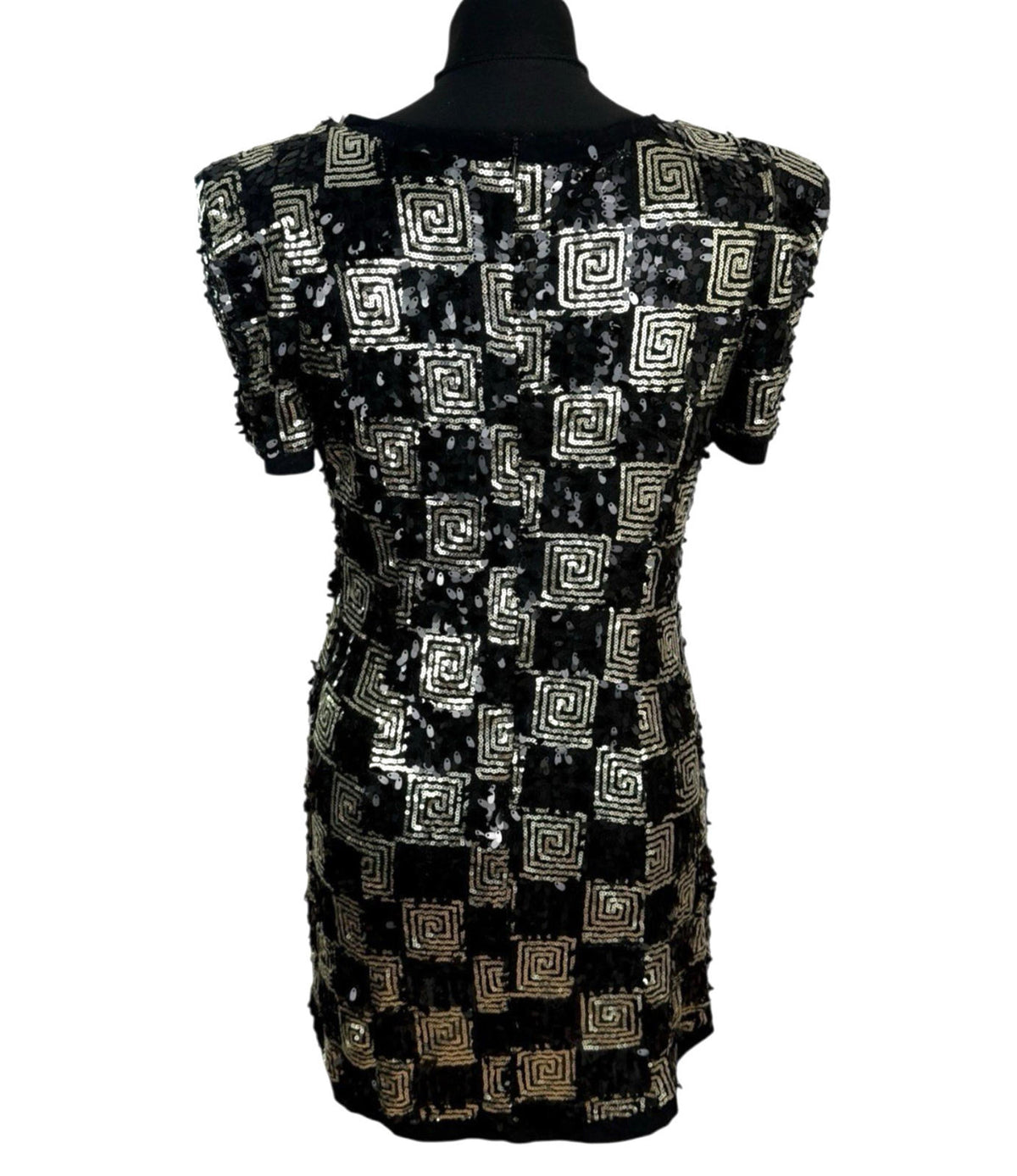 Made By Miso Sequin Mini Dress Black & Gold Check Sparkle Women's UK Size 14