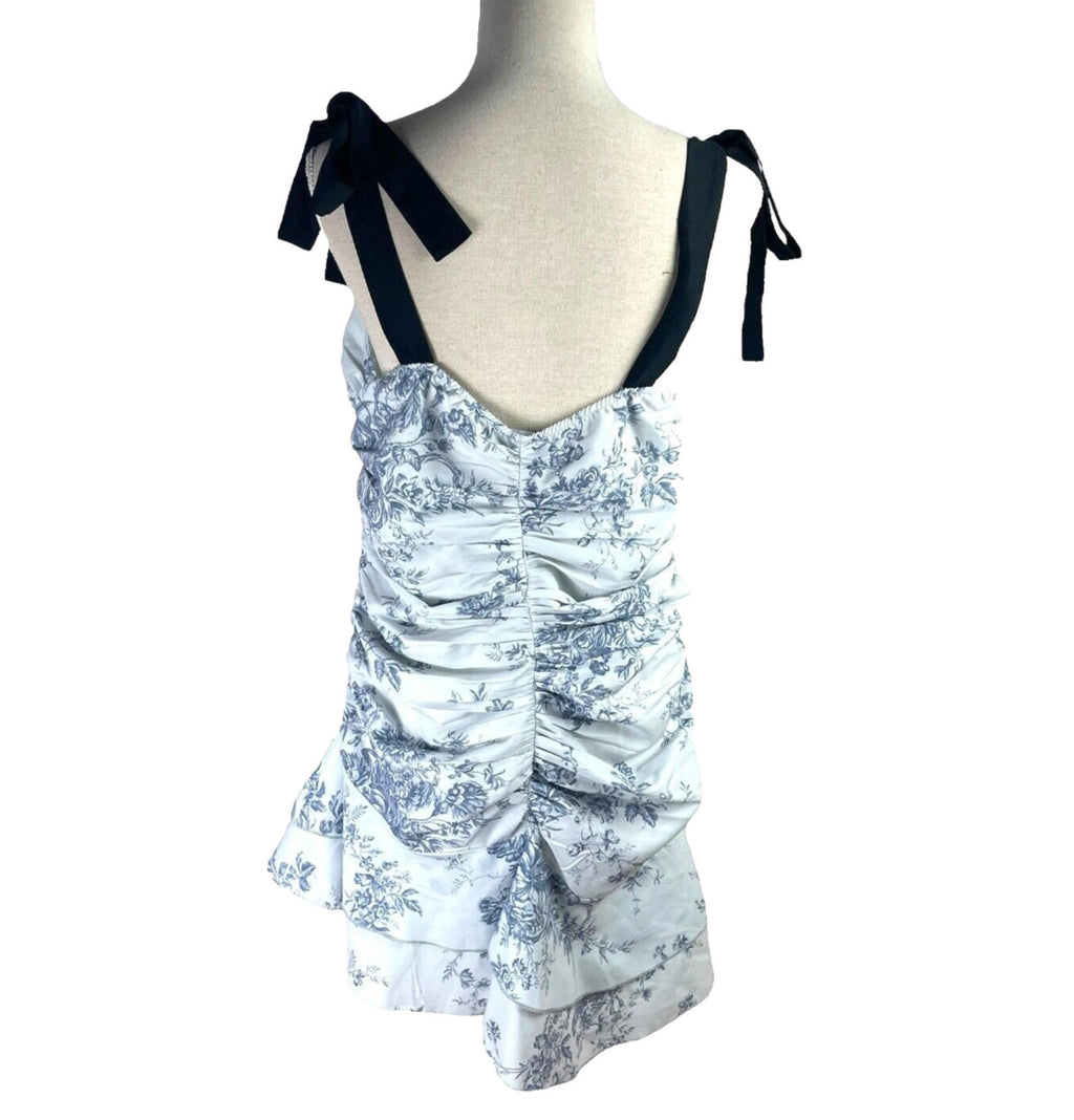Pretty Little Thing Pale Blue Corset Mini Dress Ruffles Women's UK Size 16