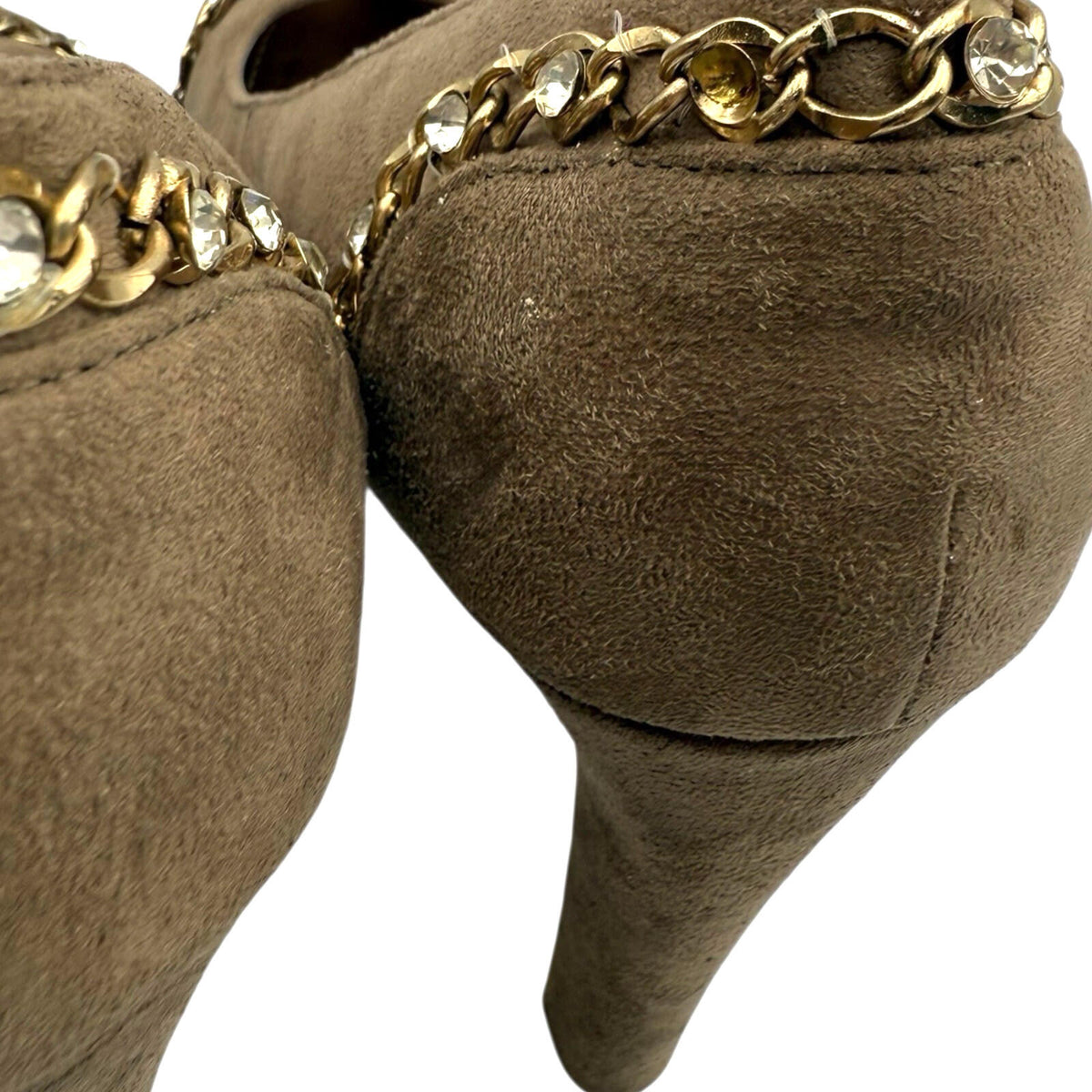 Mannika Tan Mannika Platform Stiletto Women's UK Size 6 Chain Diamante Detail Brown Suede