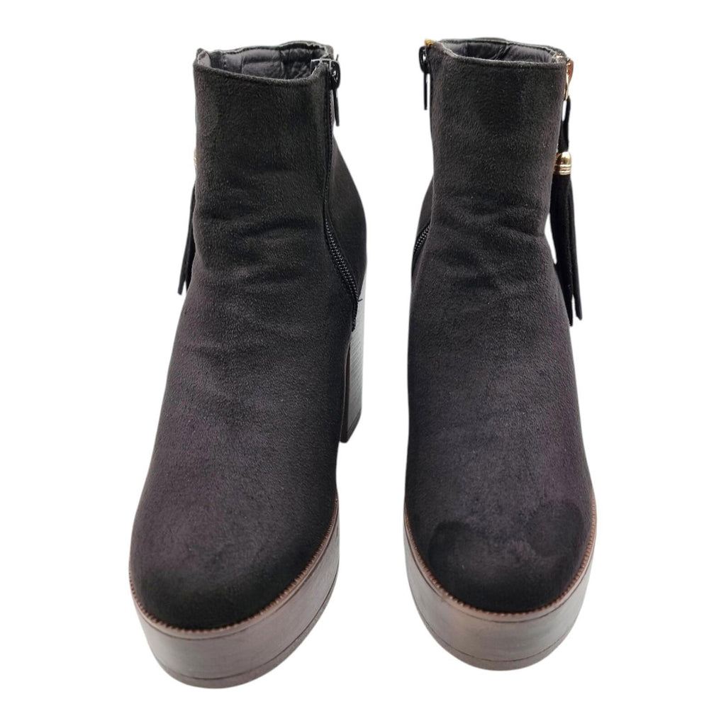 Krush Black Krush Ankle Boots Black Block Heel Faux Suede Women's UK Size 7