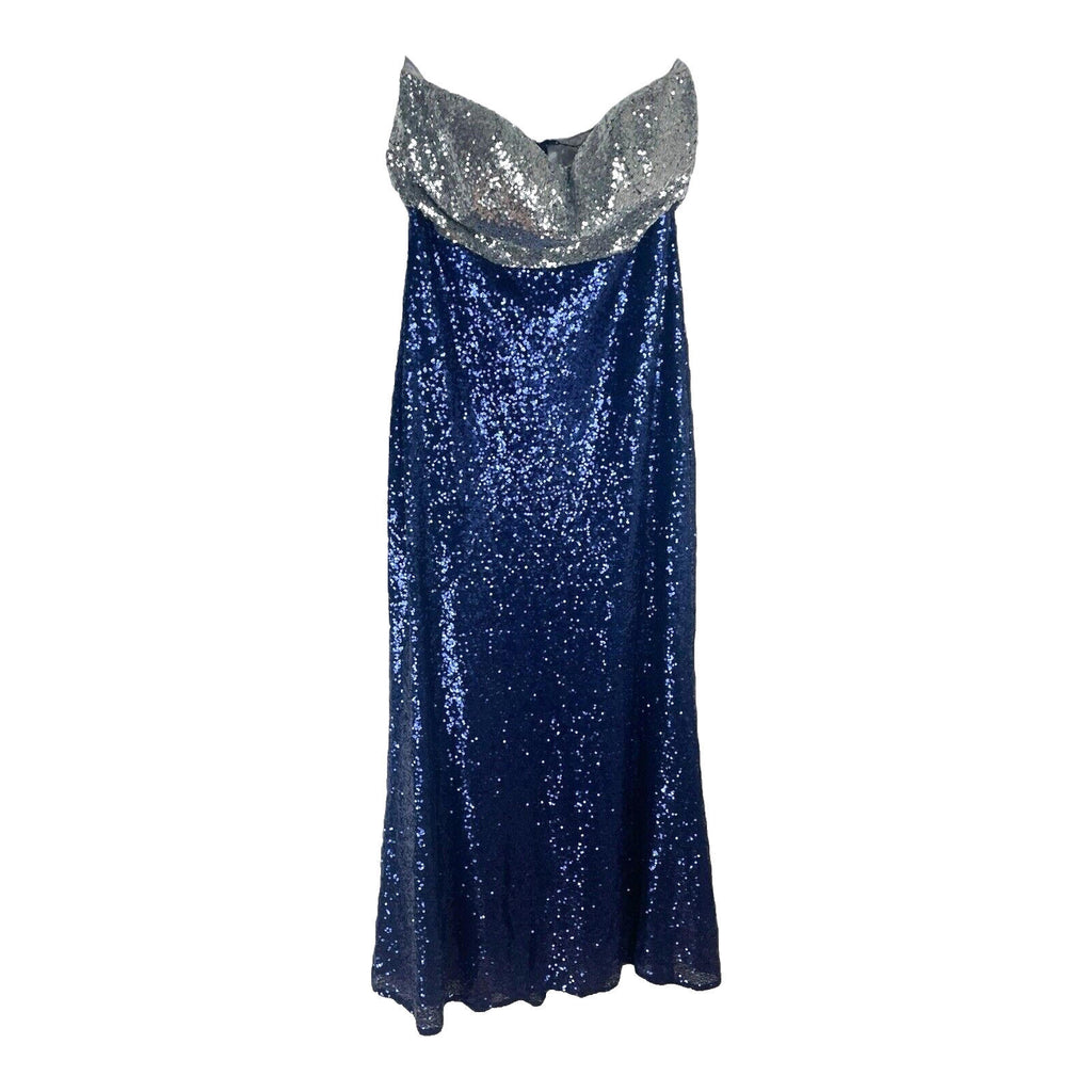Ever-Pretty Navy Dress Women's UK Size 18 Blue Sequin Strapless Occasion Sparkle