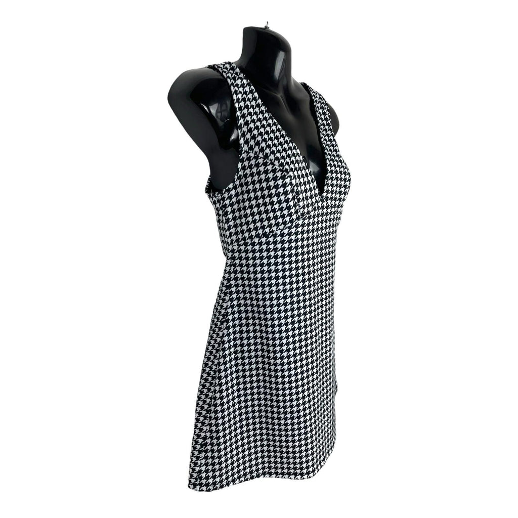 New Look Houndstooth Print Midi Dress Women's UK Size 6 Petite A-Line V-Neck
