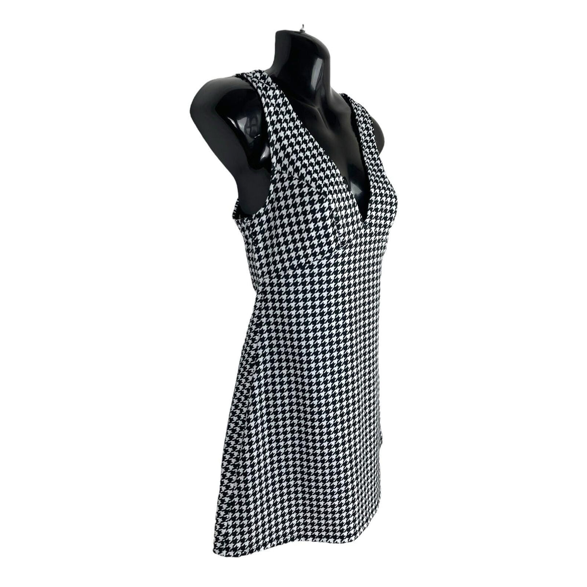 New Look Houndstooth Print Midi Dress Women's UK Size 6 Petite A-Line V-Neck