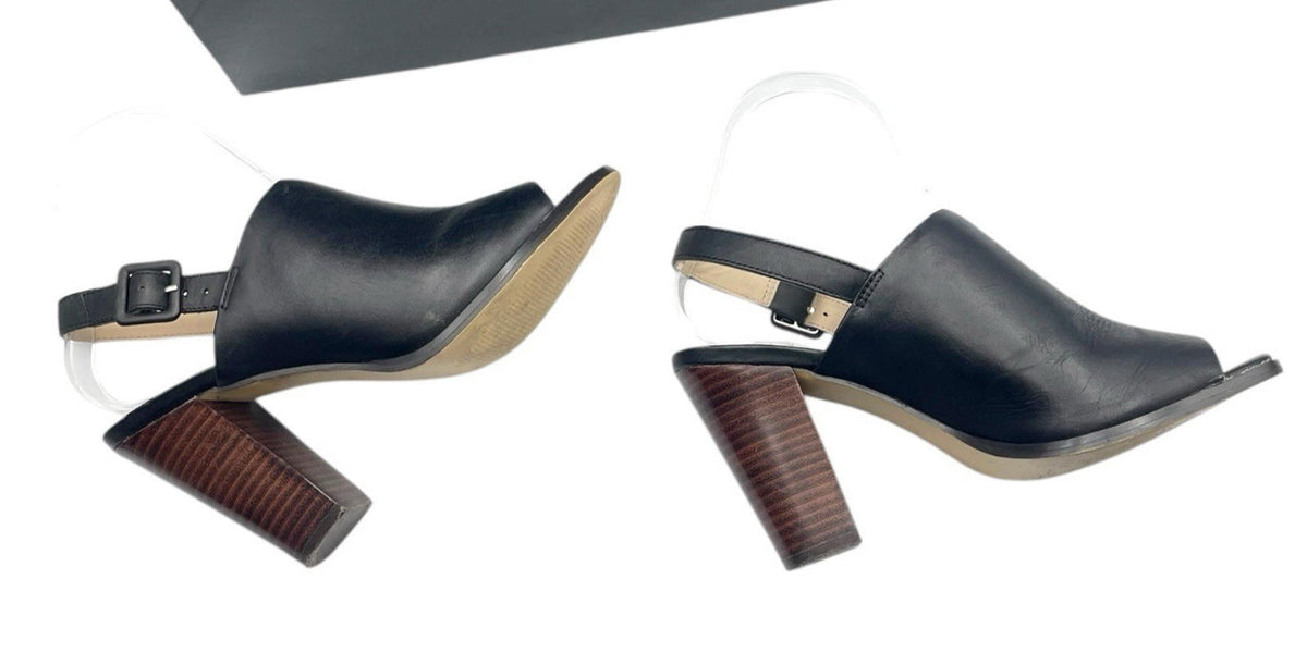 John Rocha Black RJR John Rocha Black Leather Peep Toe Block Heel Shoes Women's UK Size 5 (EU 38)