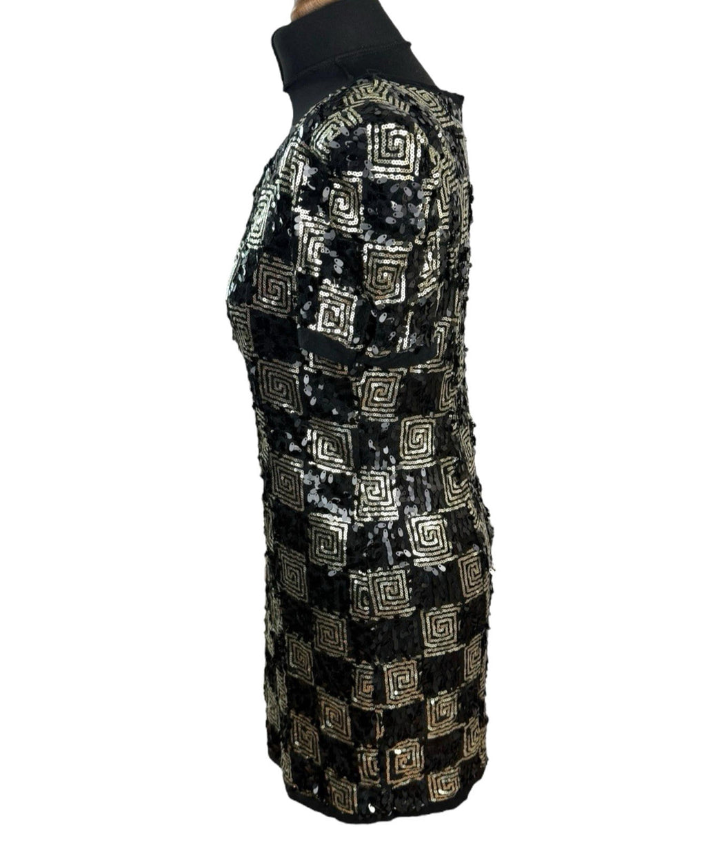 Made By Miso Sequin Mini Dress Black & Gold Check Sparkle Women's UK Size 14
