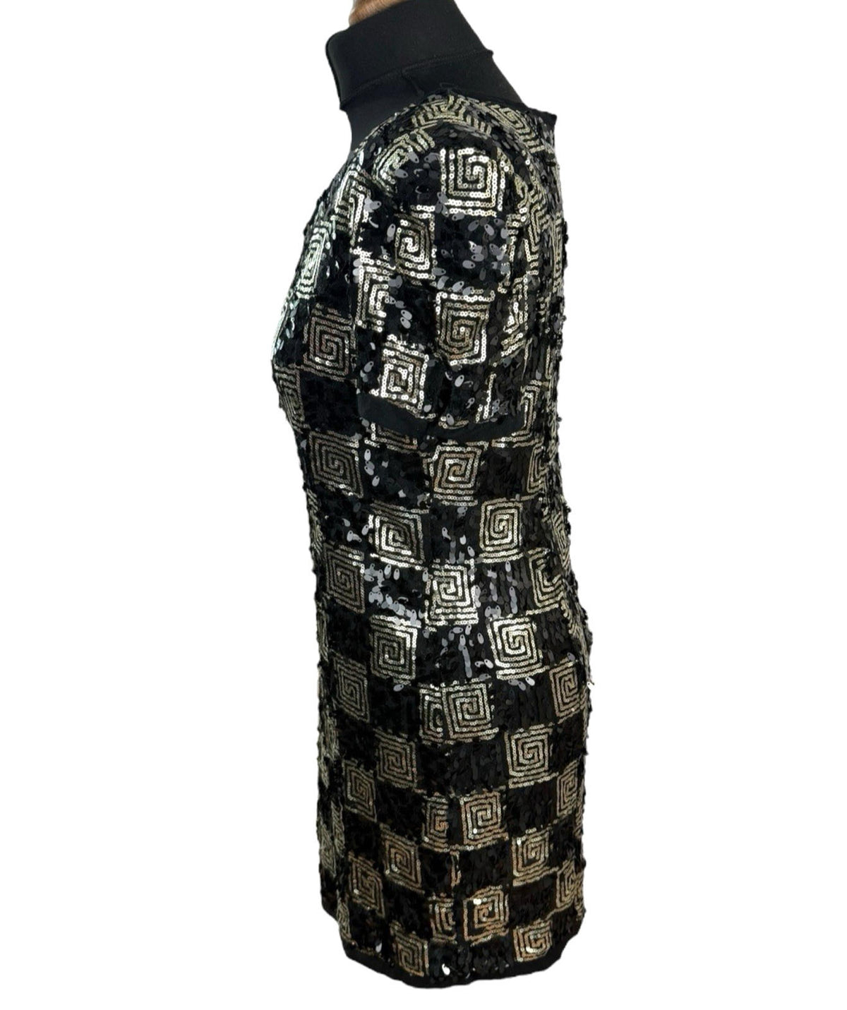 Made By Miso Sequin Mini Dress Black & Gold Check Sparkle Women's UK Size 14