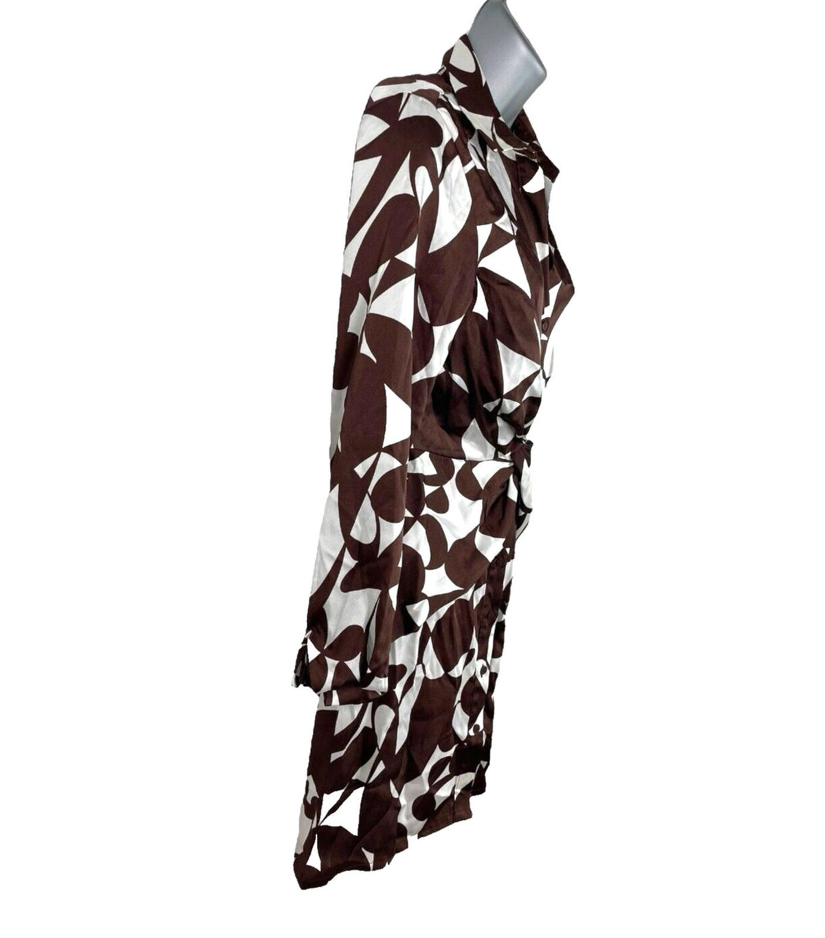 Stradivarius Brown Print Satin Shirt Dress Twist Detail Women’s UK Size XS