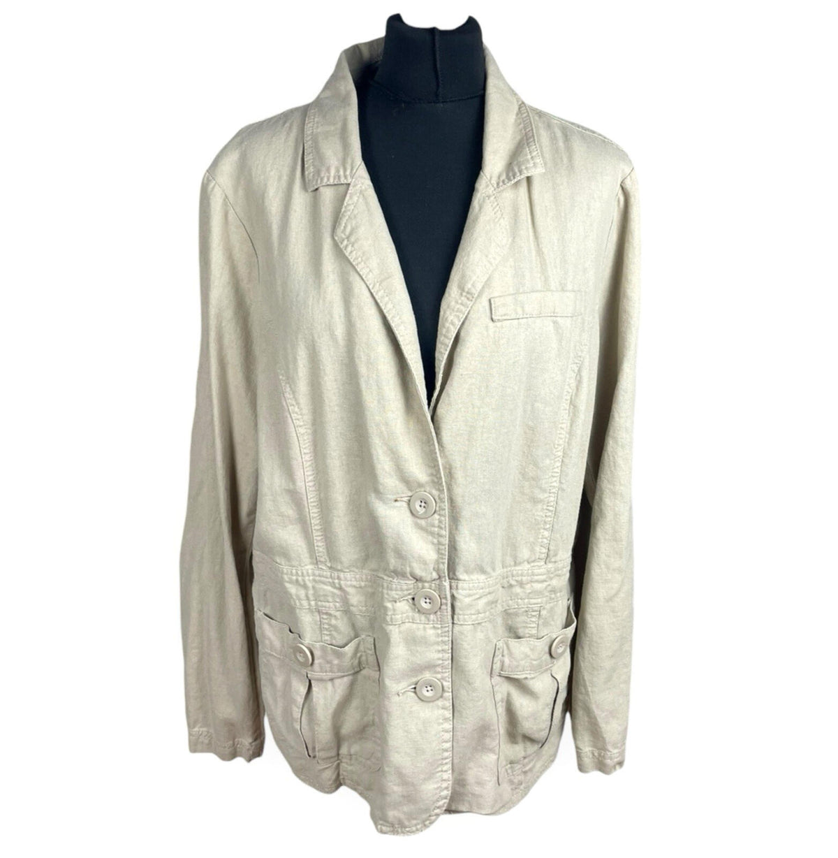 Debenhams Linen Jacket Women's UK Size 18 Collared Pockets Beige Lightweight