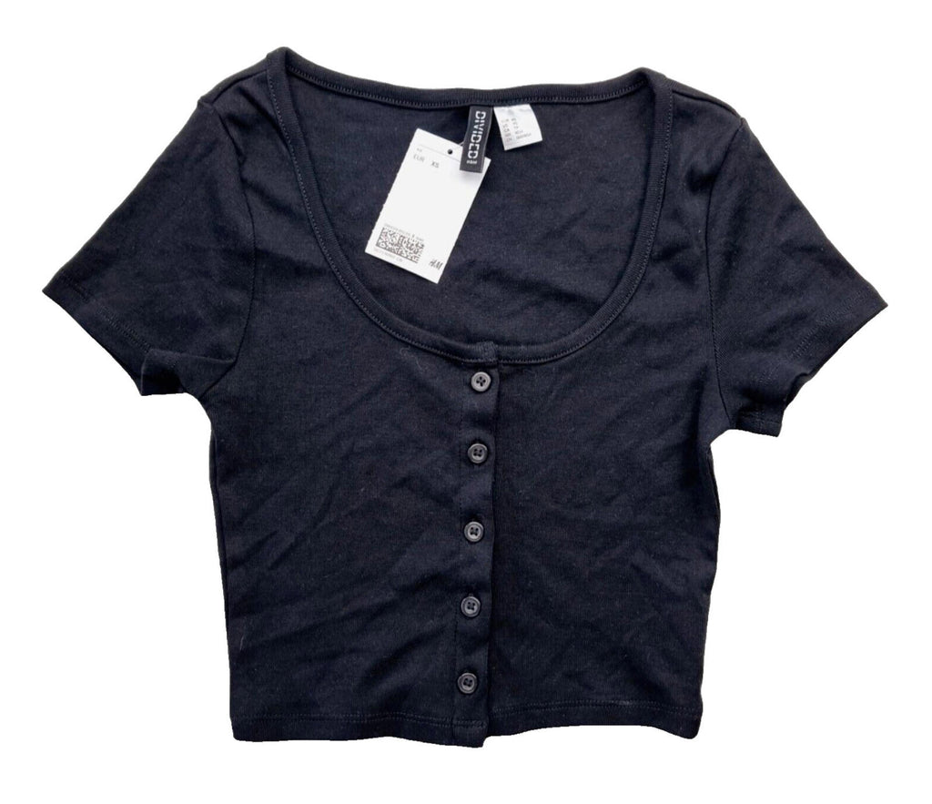 Divided Black Divided Crop Top Black Button Front Women's UK Size XS