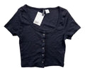 Divided Black Divided Crop Top Black Button Front Women's UK Size XS