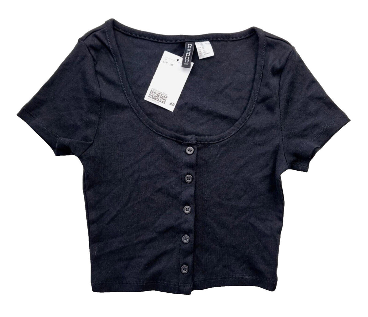 Divided Black Divided Crop Top Black Button Front Women's UK Size XS