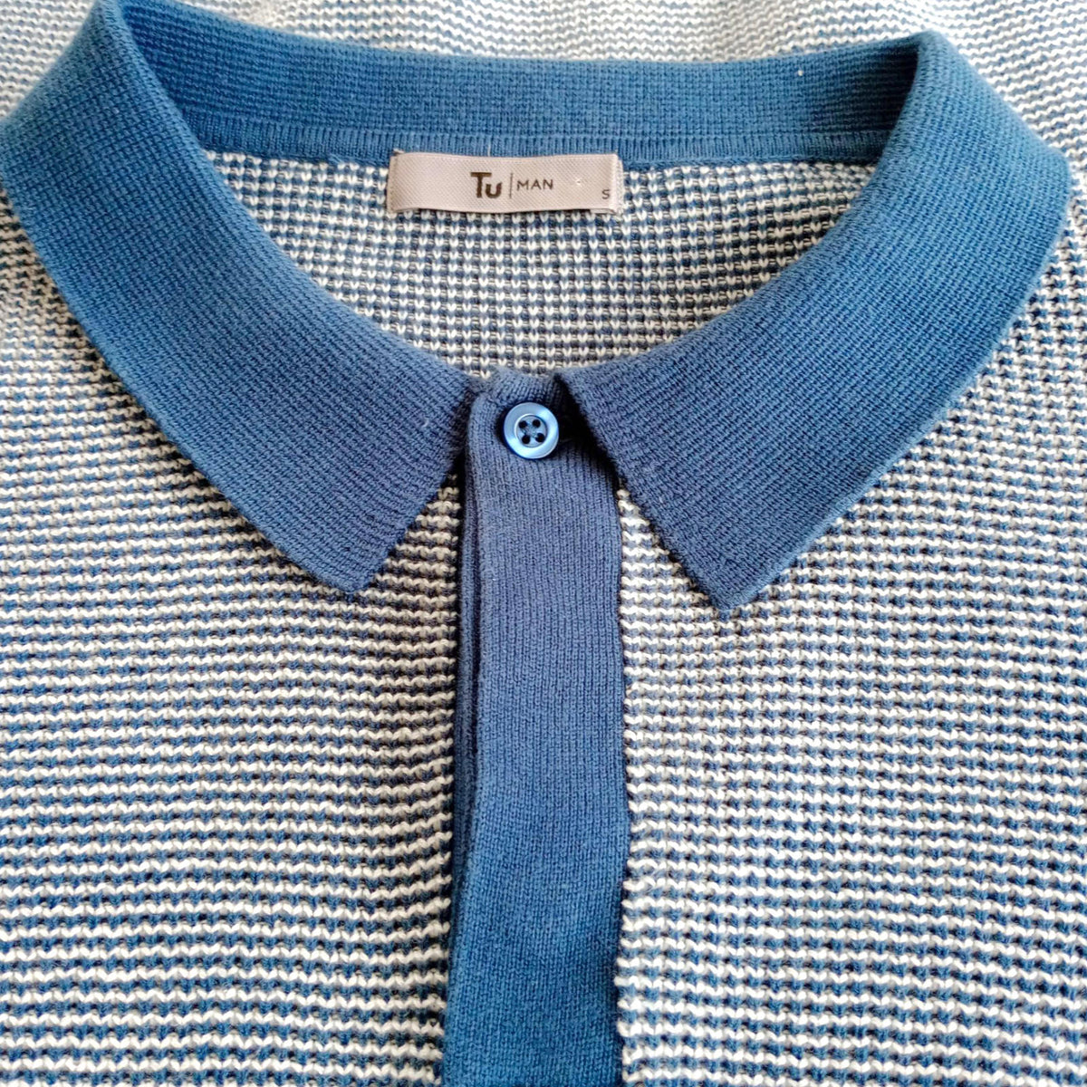 TU Man Blue Stripe Polo Shirt 100% Cotton Easy Care UK Men's Size S