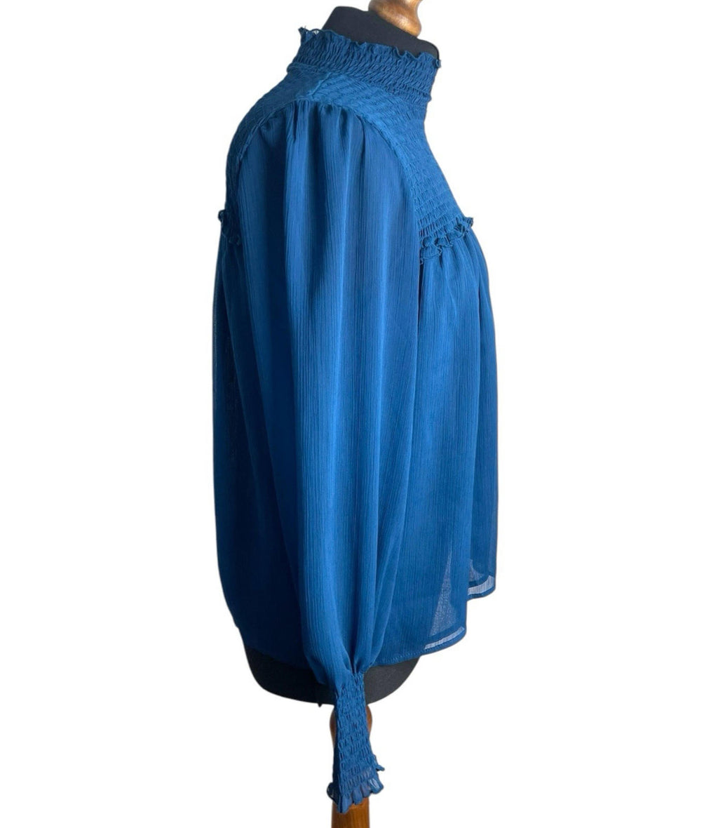 Laundry Shelli Segal Blue Laundry By Shelli Segal Blue High Neck Chiffon Top Women's UK Size XS