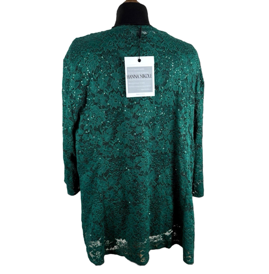Hanna Nikole Green 2 Piece Blouse Jacket Set Lace Sequin Women's UK Size 22
