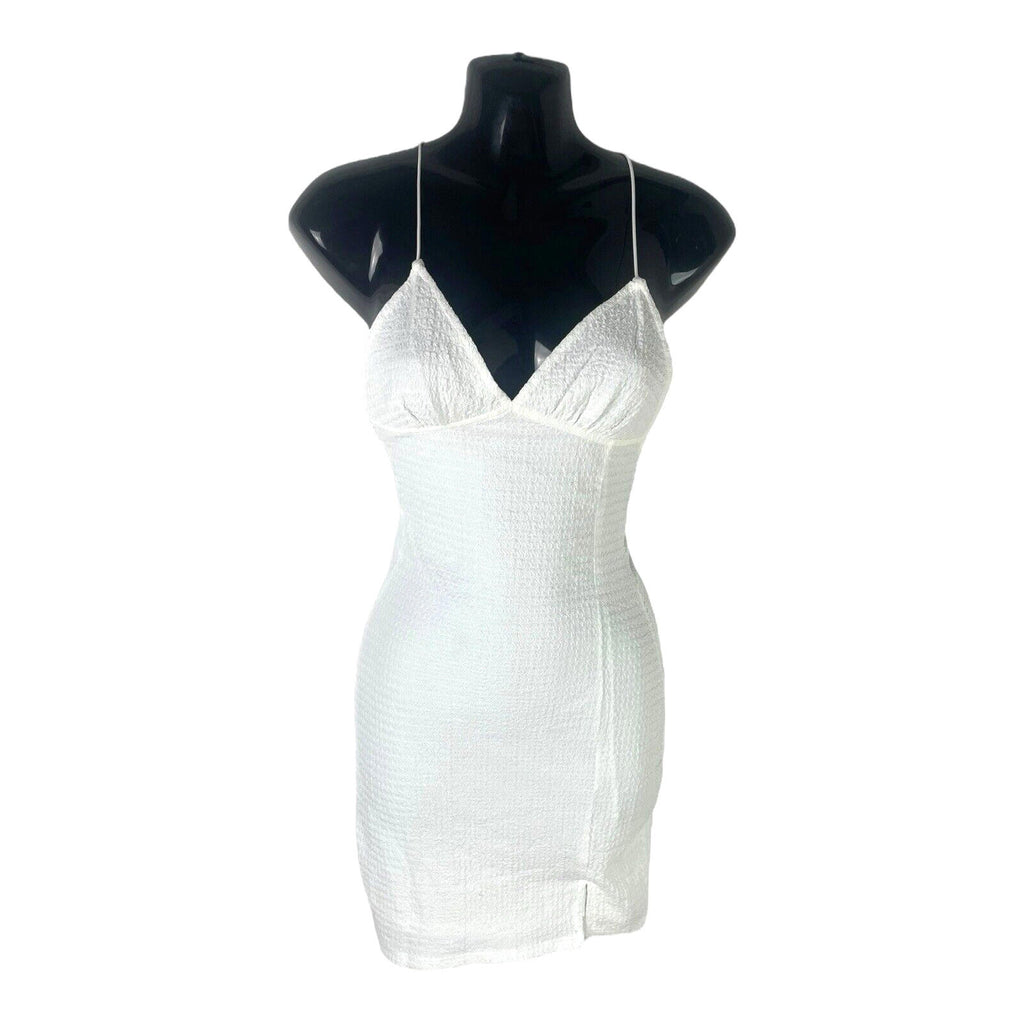 Divided White Textured Bodycon Dress Mini Backless Women's UK Size XS