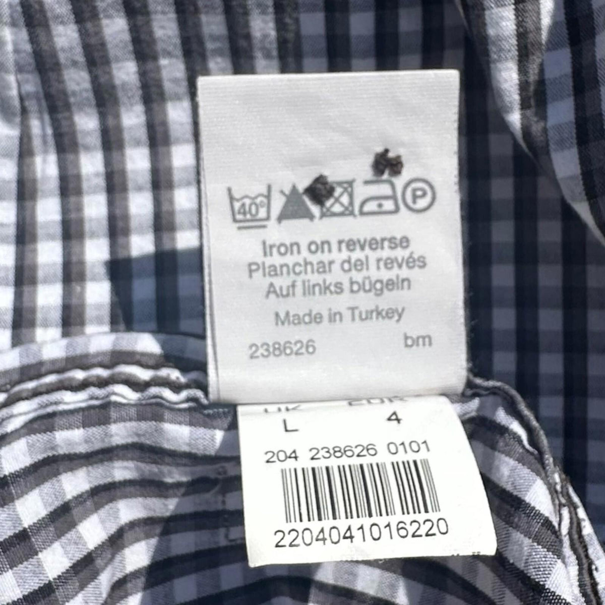 River Island Shirt Men's UK Size L Black & White Check Long Sleeve 100% Cotton