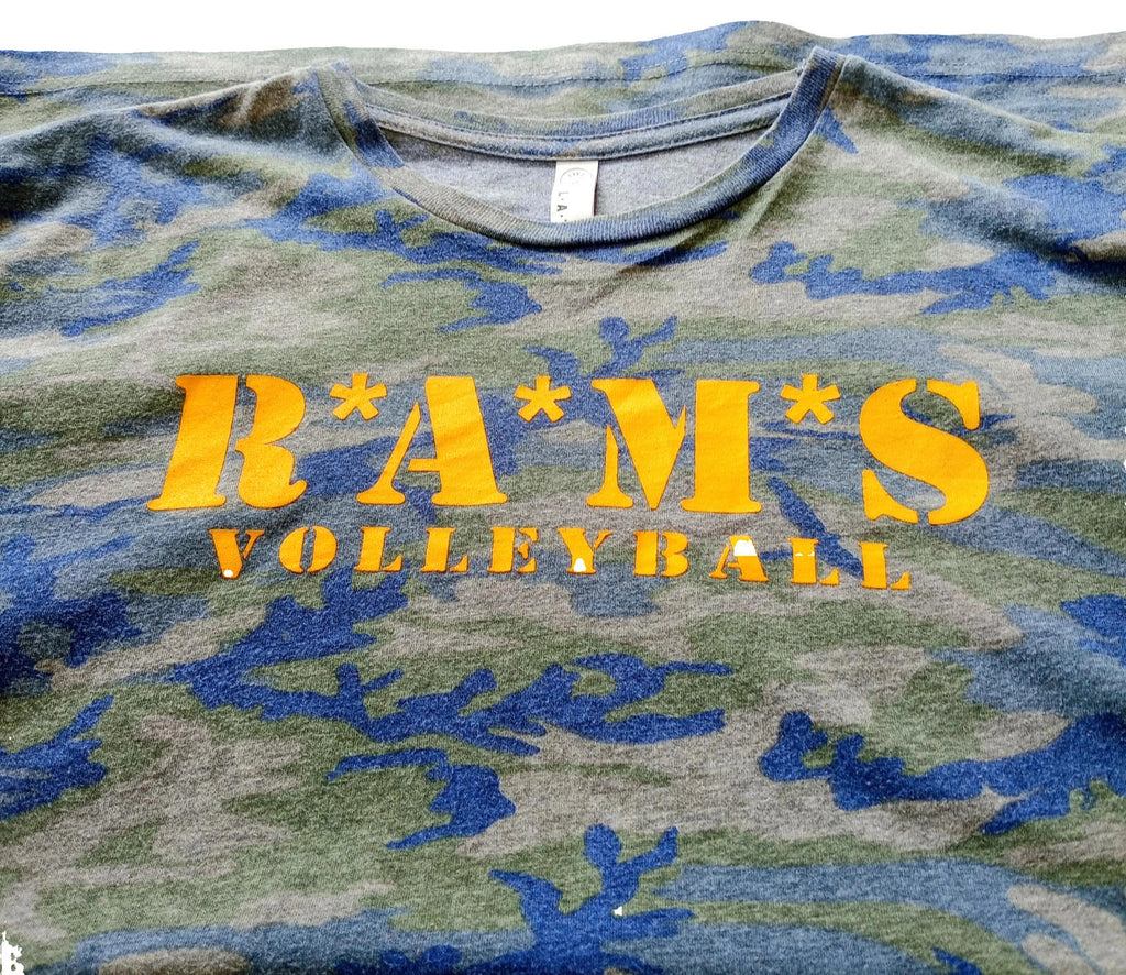 L.A.T. Apparel Gray RAMS Volleyball Graphic Print T-Shirt Men's UK Size M Grey Crew Neck Cammo