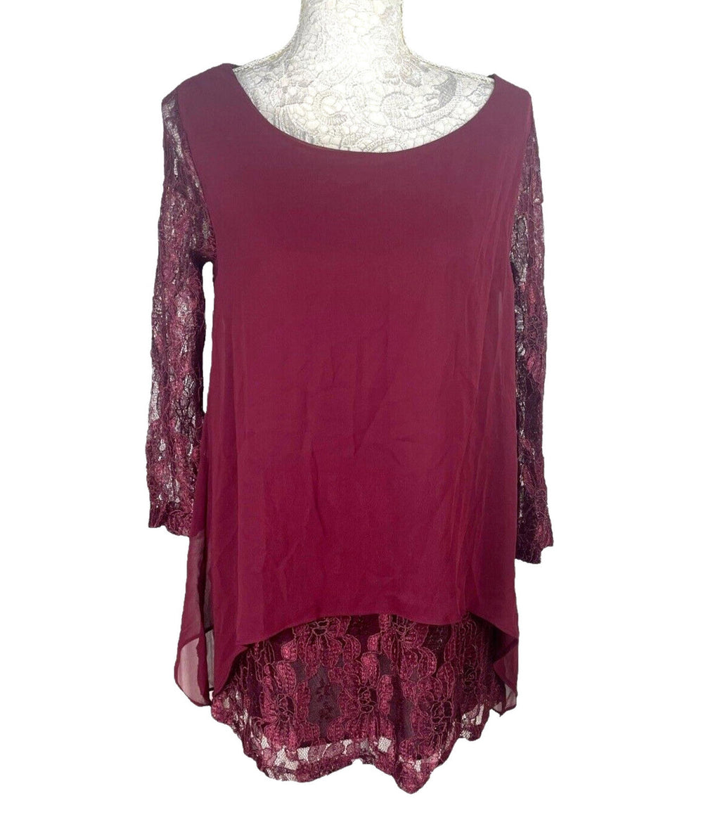 Floryday Red Burgandy Lace Tiered Top Women's UK Size M (8-10)