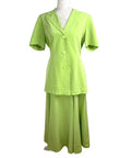 Alexon Skirt & Shirt Blouse Suit Women's UK Size 14 Green Satin 2 Piece Set