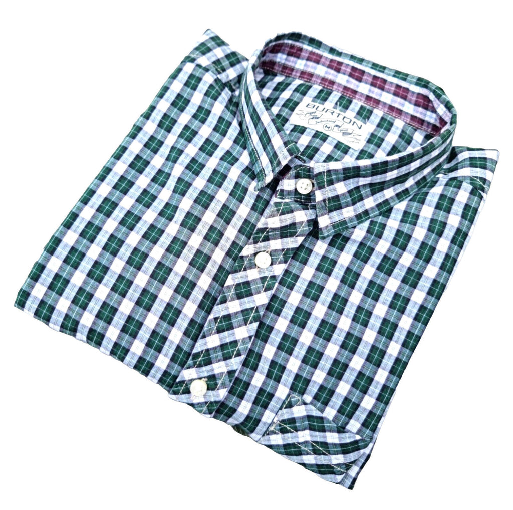 Burton Shirt Green Check Long Sleeve 100% Cotton Men's UK Size M Medium