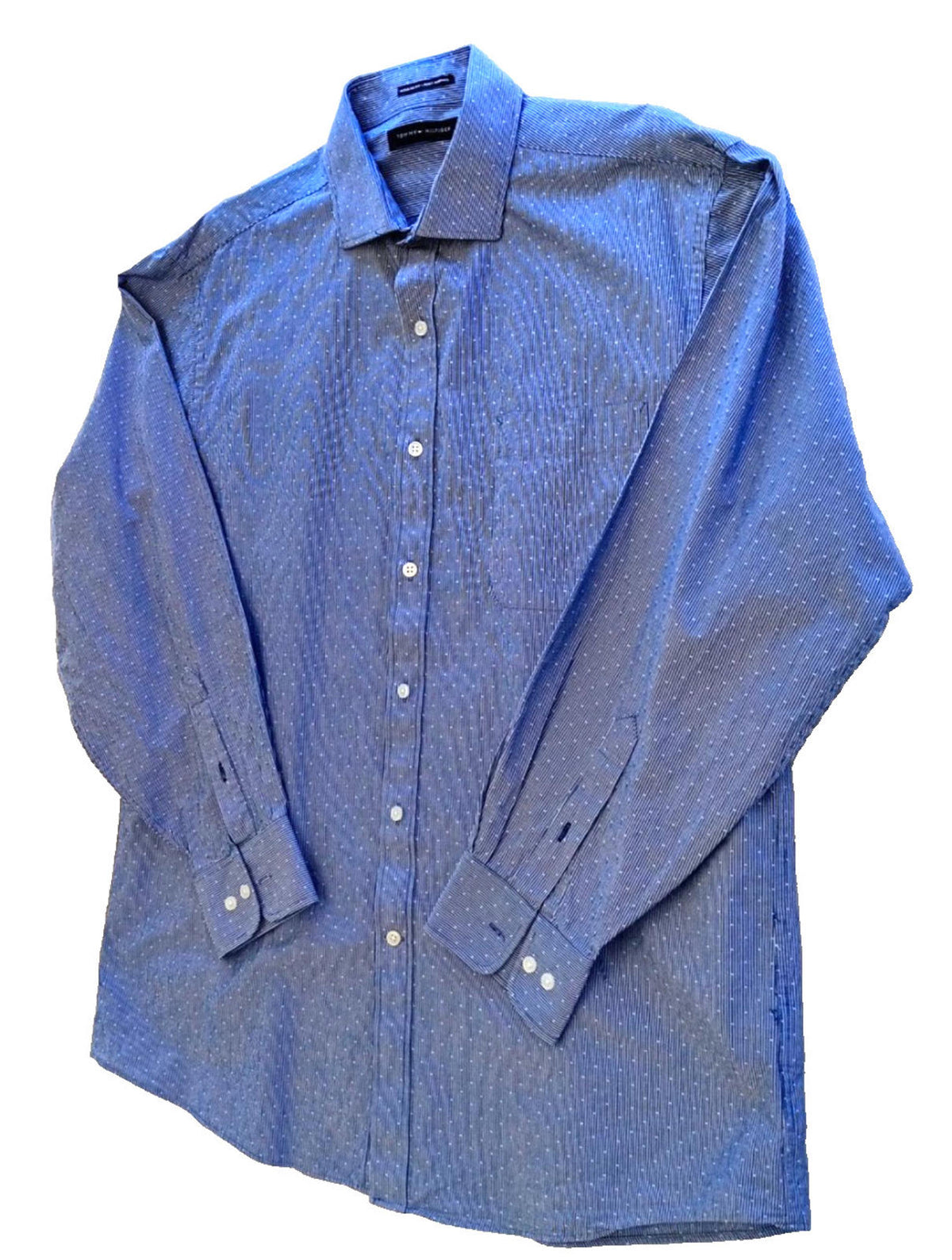 Tommy Hilfiger Shirt Men's UK Size L Blue Geometric Long Sleeve Pockets