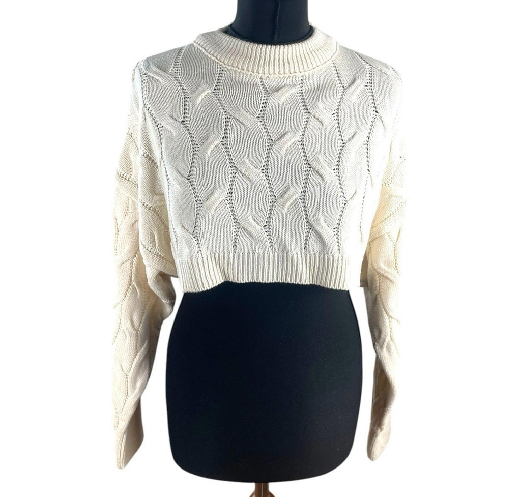 Cream Beige Stradivarius Cream Cropped Jumper Aran Knit Women's UK Size XS