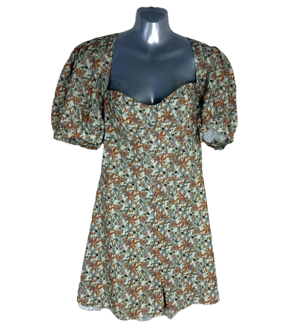 Pretty Little Thing Floral Playsuit Backless Puff Sleeve Women's UK Size 16