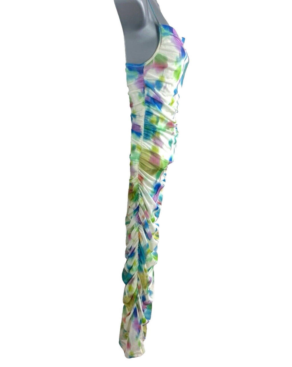 Stradivarius Maxi Dress Women's UK Size XS Ruched Sleeveless Abstract Mesh