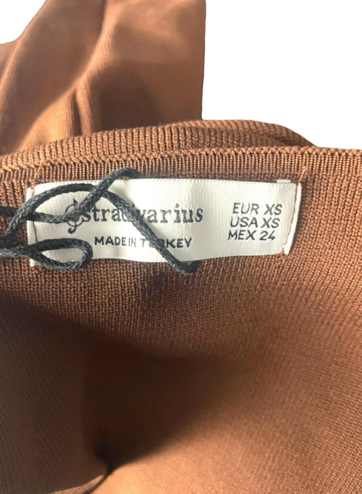 Stradivarius Brown Long Sleeve Crop Top V Neck Women's UK Size XS