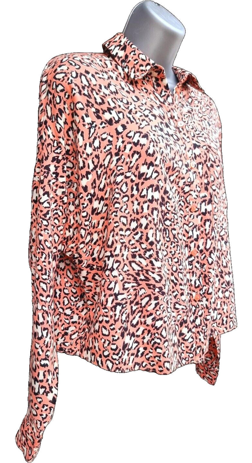 Primark Leopard Print Shirt Women's UK Size 10 Pink Button Down Long Sleeve