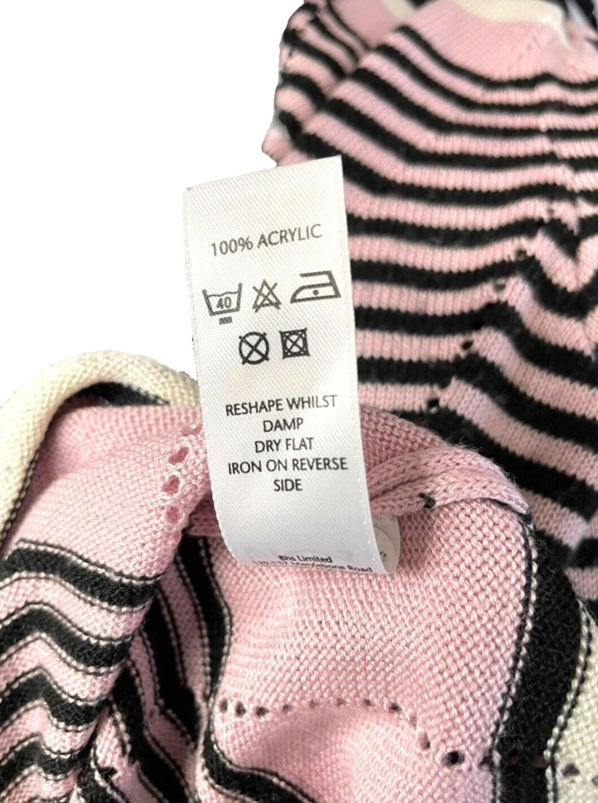 BHS Pink BHS Knit T-Shirt Blouse Top Women's UK Size 14 Chevron Pattern Scoop Neck Trim