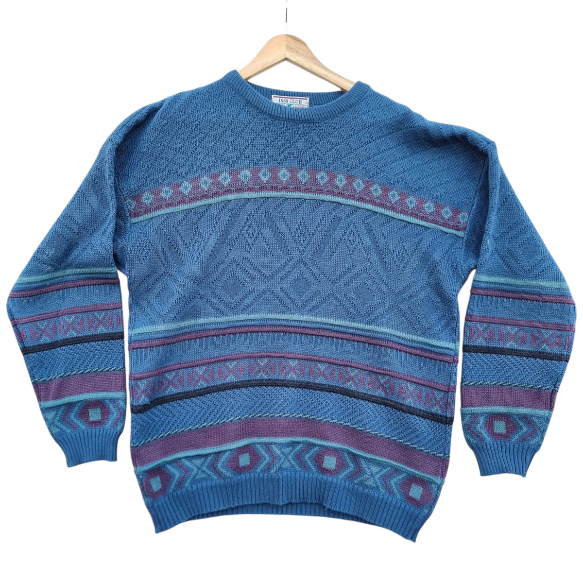 1880 Club Knit Jumper Men's UK Size L Green Crew Neck Sweater 100% Acrylic