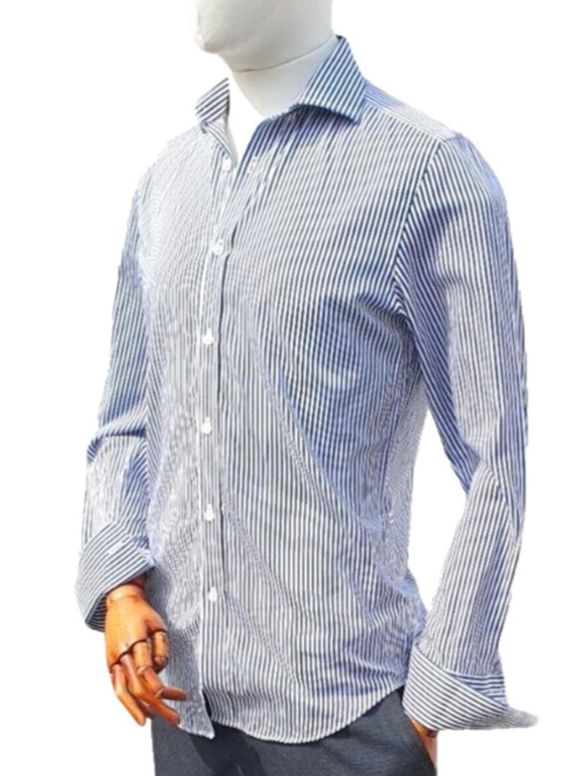 Jasper Conran Shirt Blue & White Stripe 100% Cotton Men's 38" Chest 15" Collar