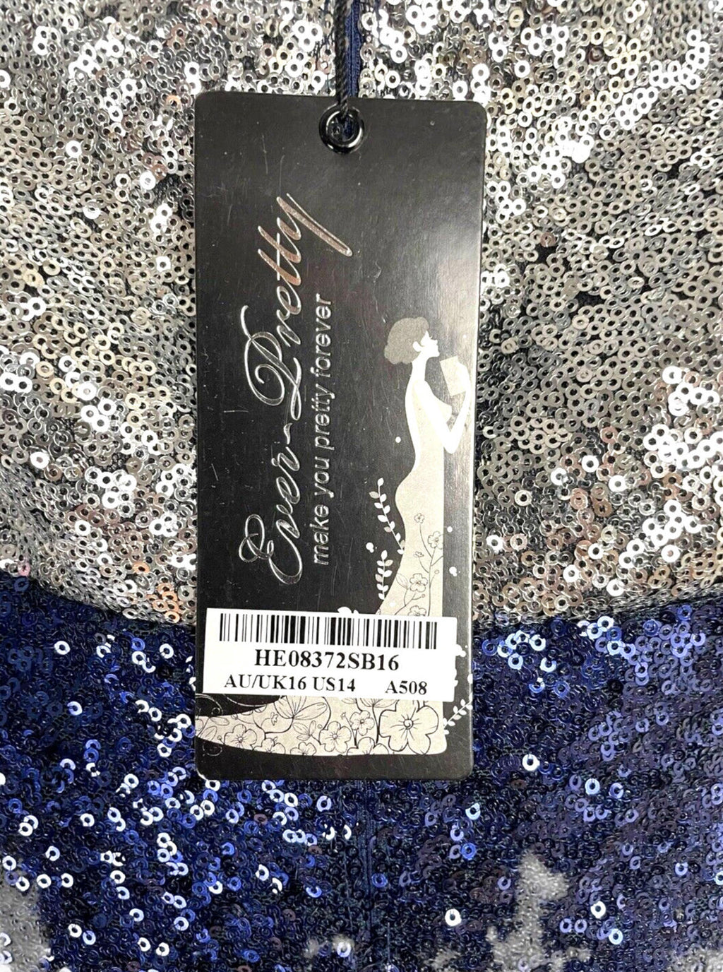 Ever-Pretty Navy Dress Women's UK Size 18 Blue Sequin Strapless Occasion Sparkle