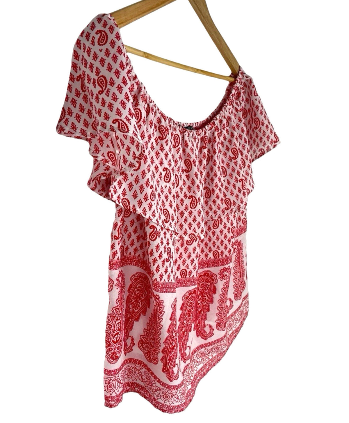 Atmosphere Blouse Off Shoulder Top Women's UK Size 14 Paisley Print White Red
