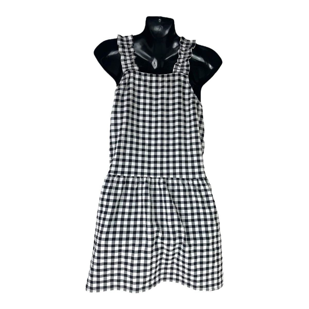Divided Black & White Gingham Smock Dress Frilled Straps Women’s UK Size XS