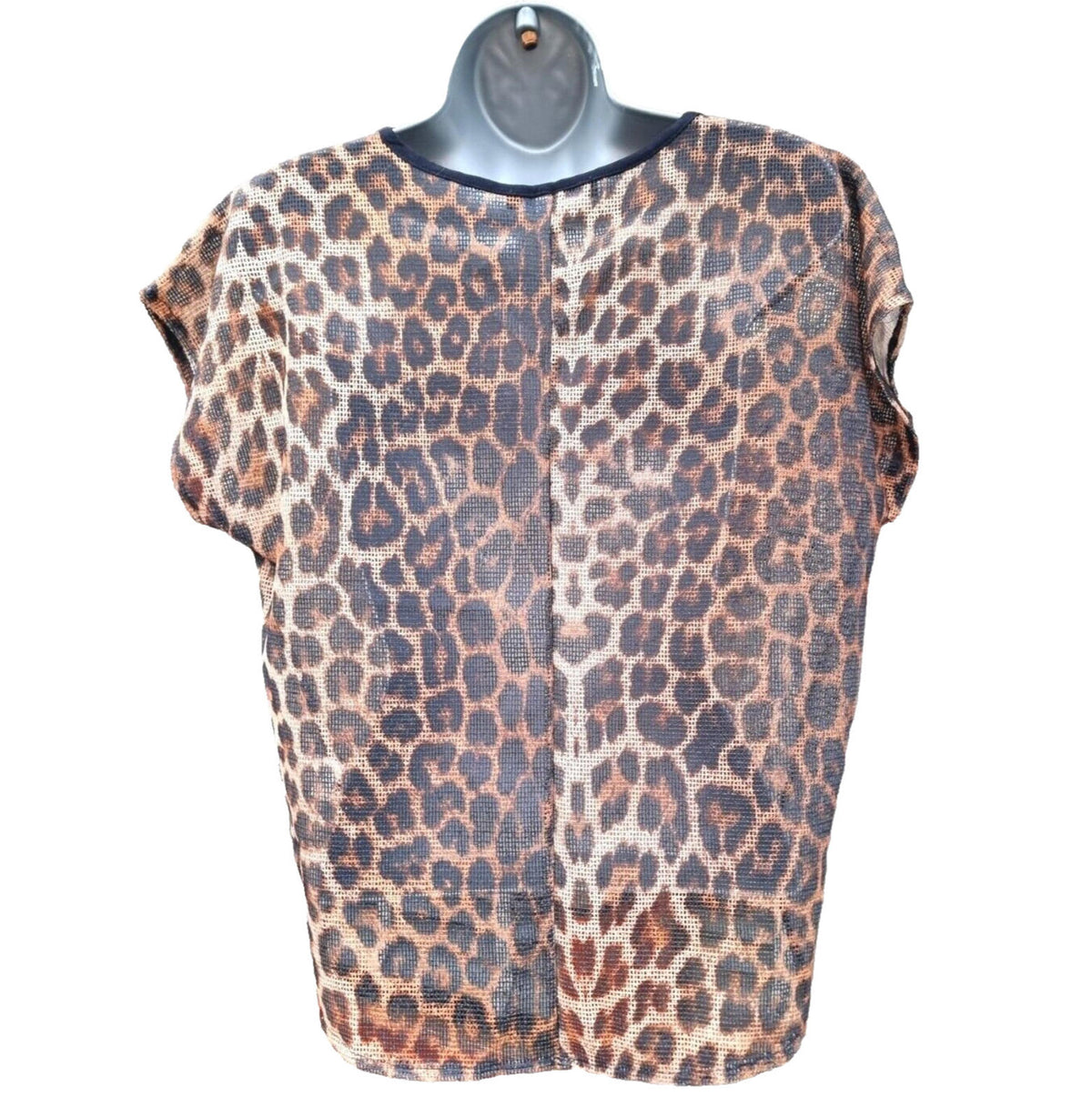 Primark Beige Leopard Print Mesh T-Shirt Blouse Crop Top Women's UK Size 10 Dolman Sleeve
