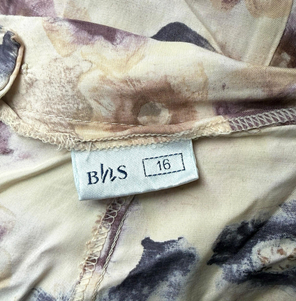 BHS Satin Midi Skirt Women's UK Size 16 High Waist A-Line Floral Beige